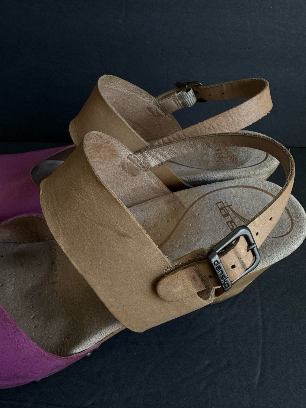 Dansko Thea Clogs Sandals Pink & Tan Leather Comfort Shoes Womens 40 - Picture 4 of 14